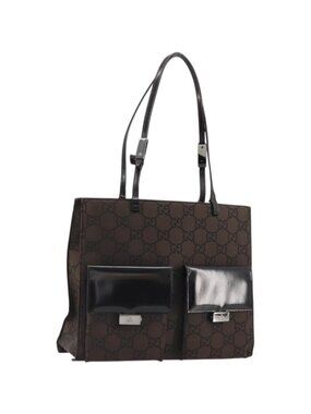 GUCCI GG Canvas Tote Bag Nylon Brown Silver 002 1021